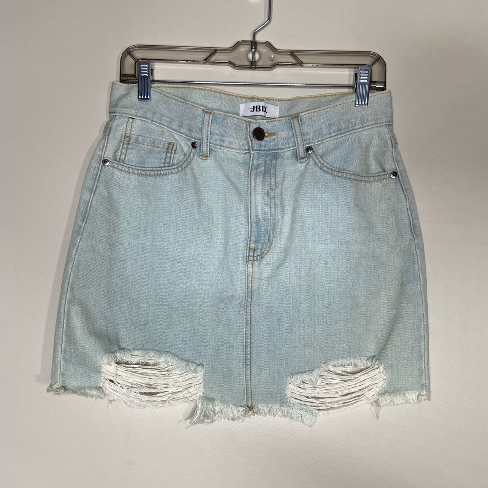 JBD Just Black Denim Womens Medium Denim Skirt Light Wash Distressed.